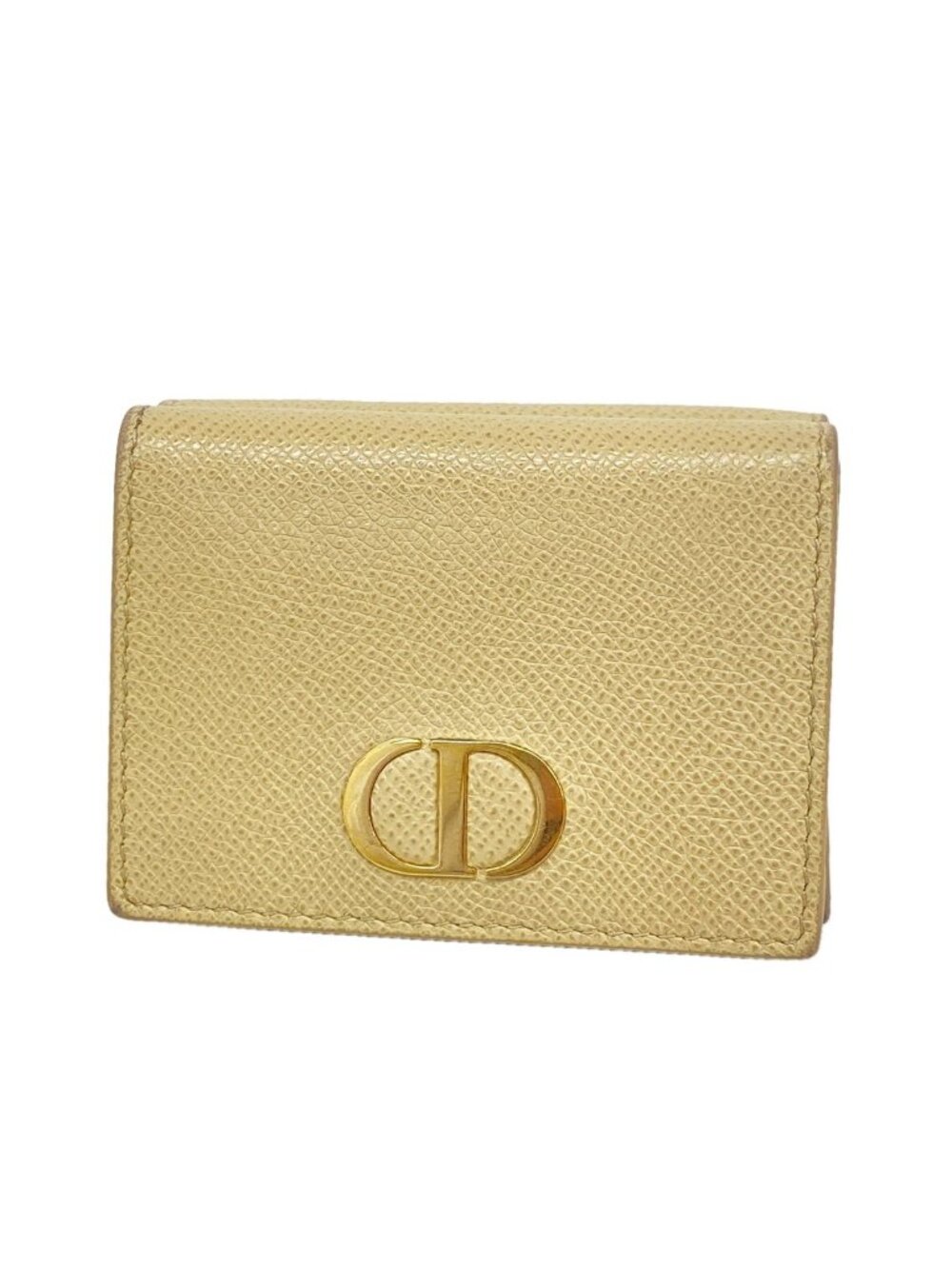 Dior Trifold Wallet Leather Beige Gold